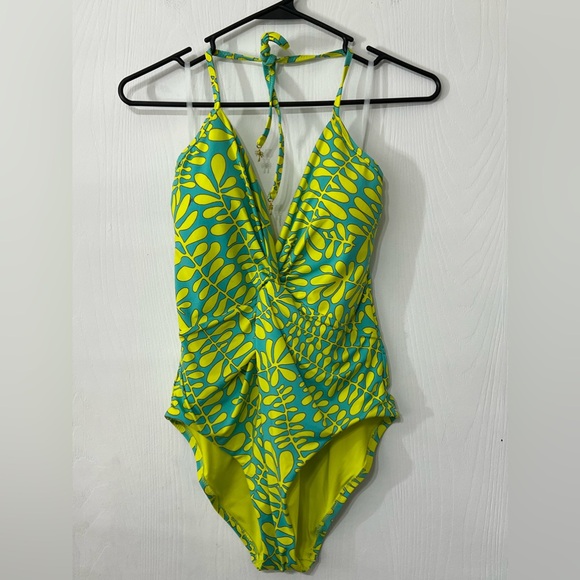 Trina Turk Trellis Twist Plunge One Piece Swimsuit Size 10 - Picture 3 of 16